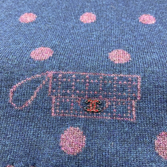 Chanel Blue / Purple 2008 Crystal CC Dot Pattern Fringe Cashmere Knit Scarf - Picture 5 of 12